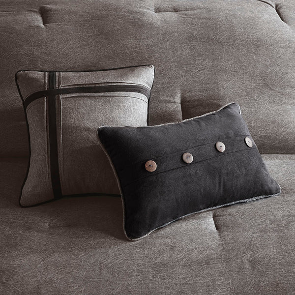 JLA Home Madison Park - 7 Piece Faux Suede Comforter Set Rustic Lodge 7-Piece Cozy Textured Comforter with Decorative Pillows and Microsuede Trim MP10-2792