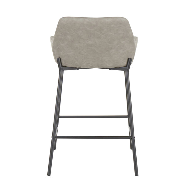 English Elm Daniella Industrial Counter Stool with Padded Faux Leather Seat and Black Metal Frame, Set of 2 Grey B202P221717