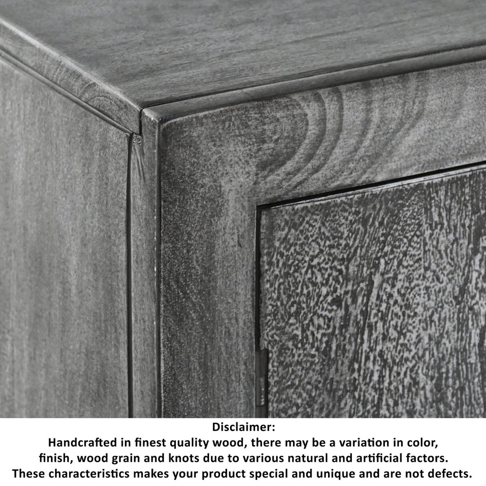 English Elm Zera Handcrafted 39" Accent Cabinet – Sandblasted Gray Mango Wood, Medallion Doors, Iron Stand B056P390833