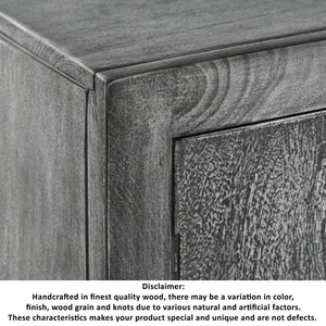 English Elm Zera Handcrafted 39" Accent Cabinet – Sandblasted Gray Mango Wood, Medallion Doors, Iron Stand B056P390833