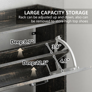 English Elm Shoe Organizer Cabinet with Anti-Tip Safety, Slim Entryway Storage Rack with Open Top Shelf for Keys and Decor Gray+Charcoal W2896P215175