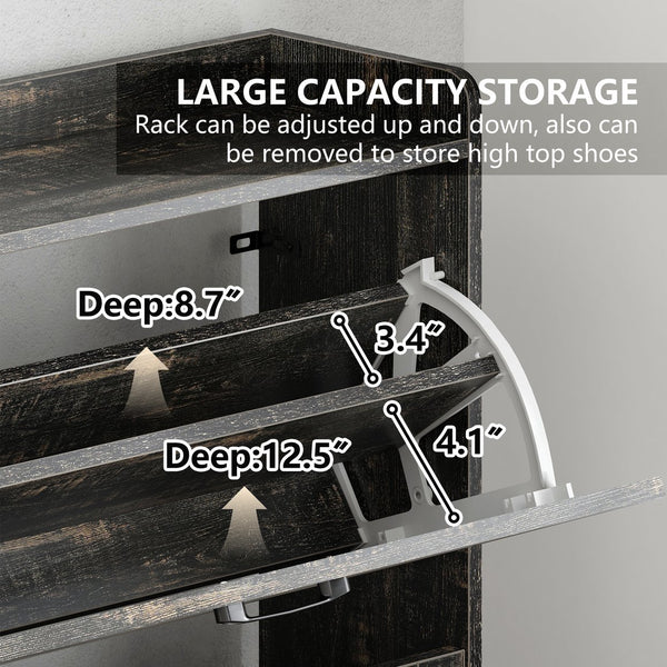 English Elm Shoe Organizer Cabinet with Anti-Tip Safety, Slim Entryway Storage Rack with Open Top Shelf for Keys and Decor Gray+Charcoal W2896P215175
