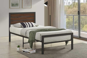 English Elm Modern Industrial Twin Platform Bed Steel Frame Powder Coated with Storage Clearance Brown B2771P498513