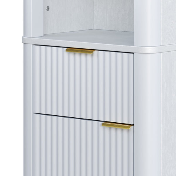 English Elm 68" Tall Fluted Freestanding Storage Cabinet with Drawer and Adjustable Shelf for Bathroom White N817P375218W