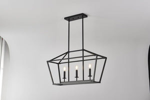 English Elm 3-light Industrial Farmhouse Linear Chandelier Matte Black Metal for Island or Dining W5008P465017
