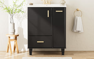 English Elm Christopher Knight Home® - 24" Bathroom Vanity with Ceramic Sink, Solid Wood Frame, Soft-Close Drawers & Ample Storage Appeal Black N759P269734B