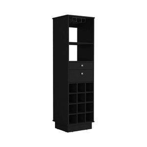 English Elm Classic Matte Black Bar Cabinet with Twelve Bottle Wine Rack and Two Storage Drawers B20091835