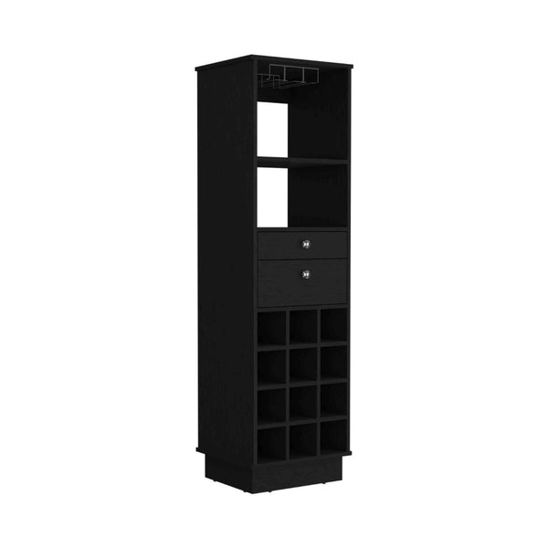 English Elm Classic Matte Black Bar Cabinet with Twelve Bottle Wine Rack and Two Storage Drawers B20091835