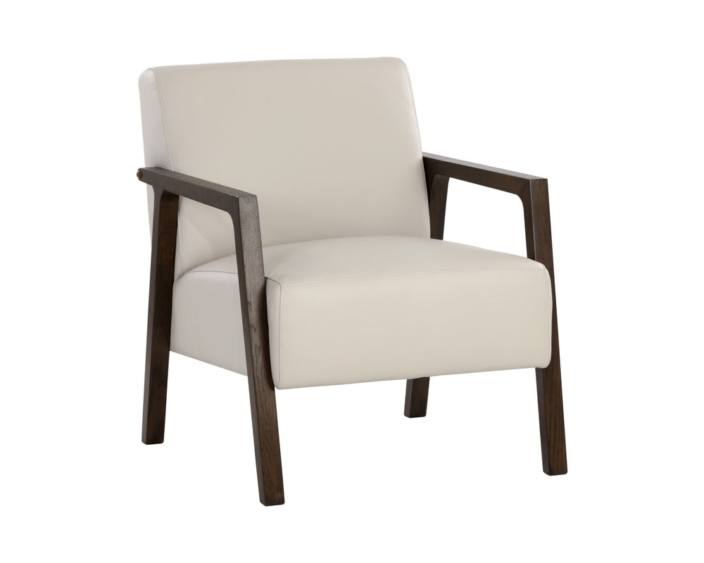 Sunpan Neymar Lounge Chair - Luxurious Italian Leather in Linea Light Grey with Dark Oak Frame, Timeless Design