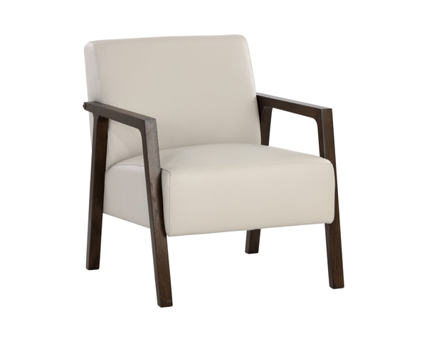 Sunpan Neymar Lounge Chair - Luxurious Italian Leather in Linea Light Grey with Dark Oak Frame, Timeless Design