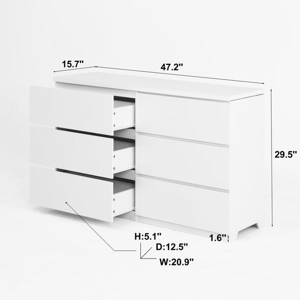 English Elm Modern Six Drawer Dresser with Wave Panel Fronts Handleless Design for Bedroom W409P371346