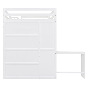 English Elm Full Size Loft Bed with Wardrobe Desk and Shelving for Modern Teen Bedroom White LT000679AAK-1