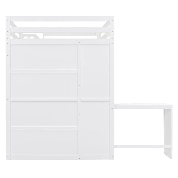 English Elm Full Size Loft Bed with Wardrobe Desk and Shelving for Modern Teen Bedroom White LT000679AAK-1