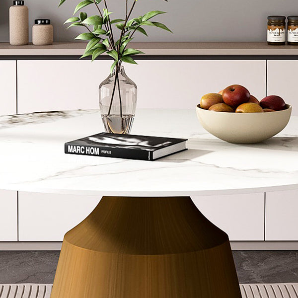 English Elm 53" Marble Round Dining Table with Sintered Stone Top and Stainless Steel Cone Base, Durable Elegance Bronze,White Marble W2700S00019