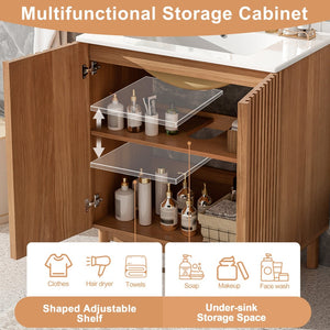 English Elm 29.9-inch Transitional Bathroom Vanity with Ceramic Sink Soft-close Doors Wood Legs N729P339777O