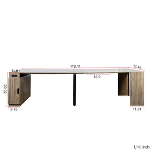 English Elm Modern Extendable Dining Table with Built-In Outlet, USB Ports & Storage, Space-Saving Console to 118" Brown W331S00192