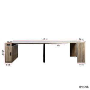 English Elm Modern Expandable Dining Table with Built-In Outlet, 5-Panel Extendable Space-Saving Design for Gatherings Brown W331S00192