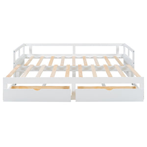 English Elm Wooden Twin to King Daybed with Trundle and Storage Drawers for Guest Rooms White N708P336539K