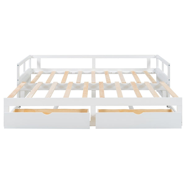 English Elm Wooden Twin to King Daybed with Trundle and Storage Drawers for Guest Rooms White N708P336539K
