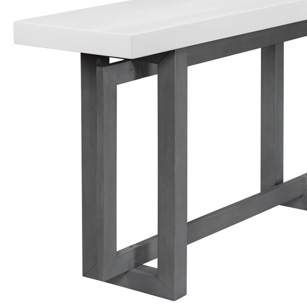 English Elm U_style Farmhouse Console Table with Three Drawers Open Shelf Entryway Organizer Dark Gray+White N711P410422M
