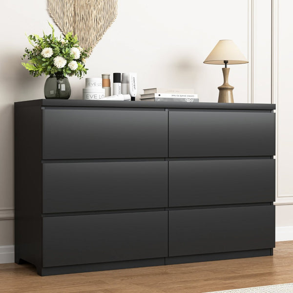 English Elm 6 Drawer Wide Chest Handleless Wood Storage Tower for Bedroom Entryway Living Room W409P334004