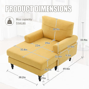 English Elm Modern Chenille Recliner Chaise Lounge Sofa Chair with High-Resilience Foam, Wide Seat, 550lb Capacity Mustard yellow W395P371336