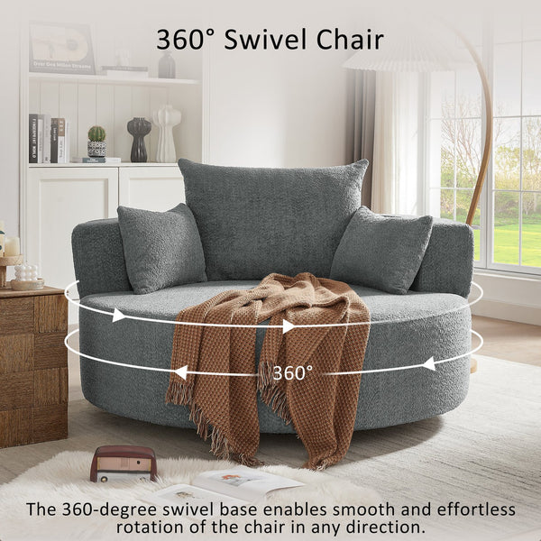 English Elm 360° Swivel Chair Spacious Chenille Barrel Accent Seat with 36.5" Deep Cushion, 360° Comfort for Living Rooms, Bedrooms, Offices, Hotels Grey N719S001880E