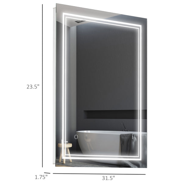 English Elm kleankin 32" x 24" LED Bathroom Mirror with Touch Button, IP44 Waterproof, Plug-In, Aluminum Frame, Dual Mounting Options W2225P217006