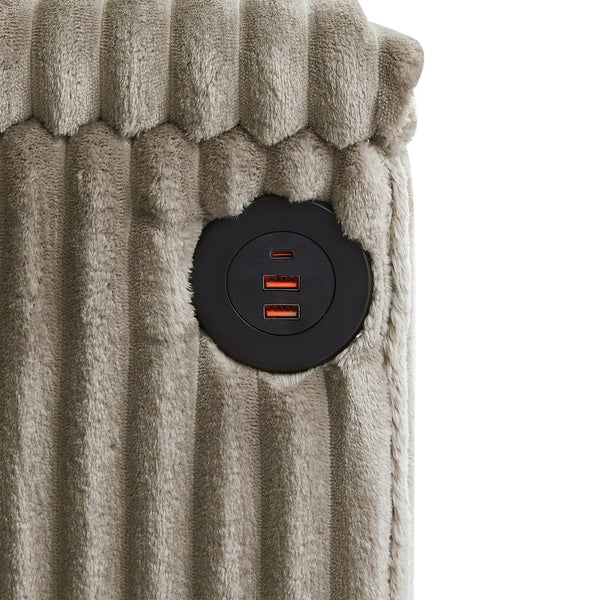 English Elm 4-seater Corduroy Sofa with USB Ports, Flip-Top Cup Holders, Hidden Arm Storage & Ultra-Deep Seats Brown N719S001990D