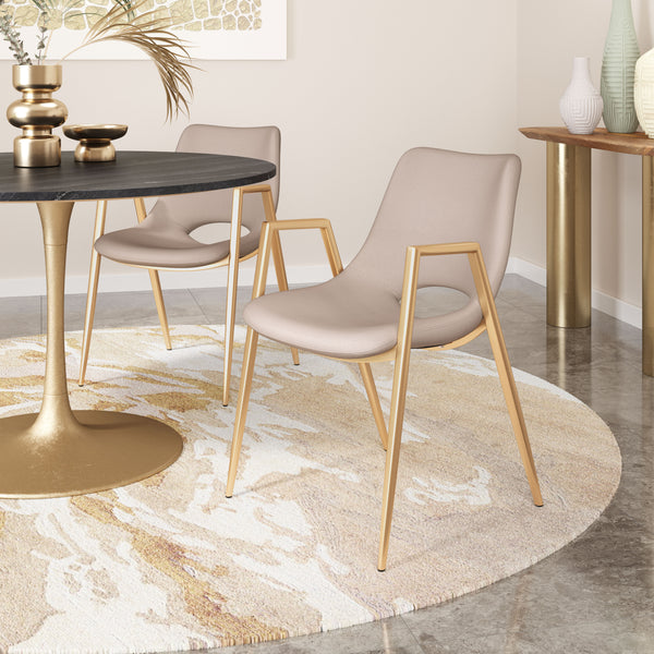Desi Dining Chair - Set of 2 Beige & Gold 109731 Zuo Modern