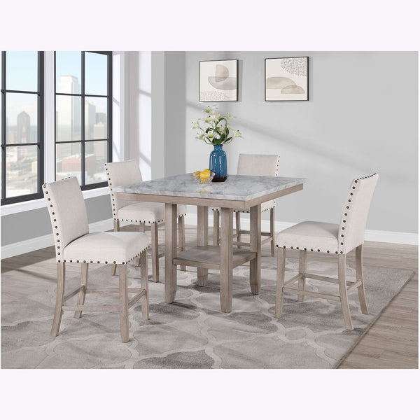 English Elm MARIAN Gray Fabric Bar Stool Kit of 2 - White Finish, Nailhead Trim, Solid Wood Frame, Transitional Style B201P256314