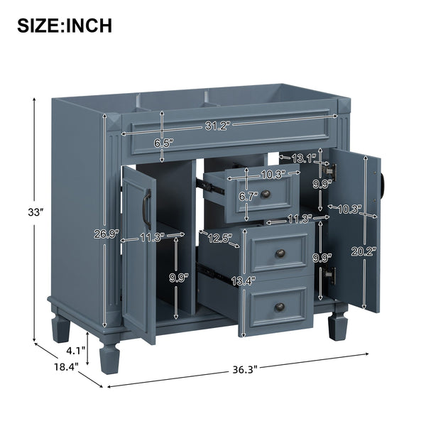English Elm 36'' Modern Bathroom Vanity Cabinet Only with 2 Soft-Close Doors & 2 Drawers, Sturdy 300lb Capacity Blue N710P236997C