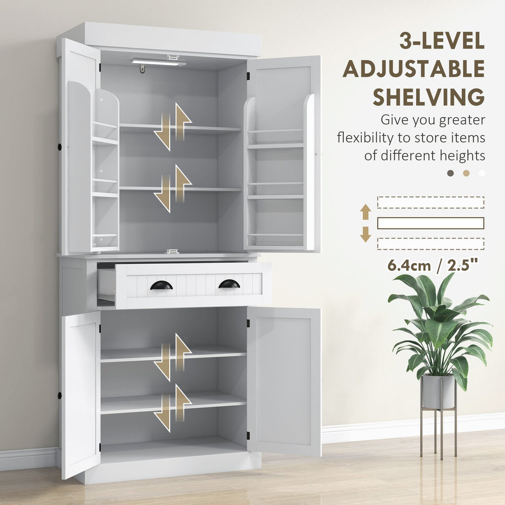 English Elm Homcom 71" Smart Kitchen Pantry Cabinet With Motion Sensor Light, Adjustable Shelves & Ample Storage W2225P249917