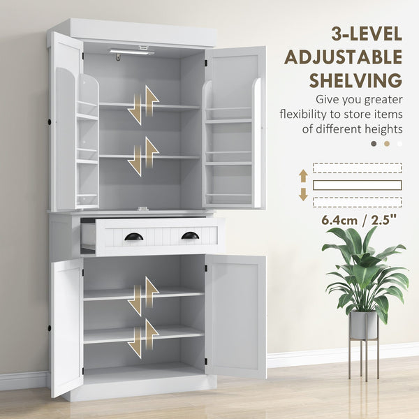 English Elm Homcom 71" Smart Kitchen Pantry Cabinet With Motion Sensor Light, Adjustable Shelves & Ample Storage W2225P249917