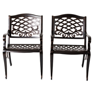 English Elm Phoenix Cast Aluminum Outdoor Dining Arm Chairs Ornate Lattice Scroll Garden Patio Set Copper N776P381164C