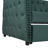 English Elm Twin Size Tufted Upholstered Daybed With Trundle, Velvet Sofabed With Rivet Design, No Box-Spring Needed,Green