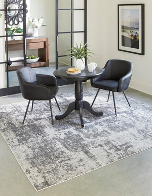 Unique Loom Finsbury Elizabeth Machine Made Abstract Rug Gray, Ivory/Light Blue/Beige 7' 10" x 7' 10"