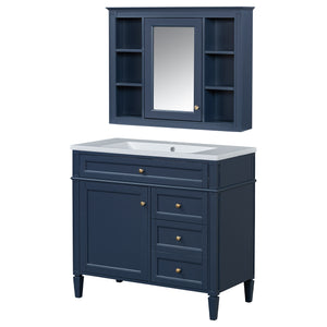 English Elm 36'' Modern Bathroom Vanity Set With Sink, Mirror & 6 Open Shelves - Stylish Storage Solution! N710S236006C