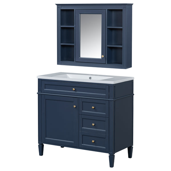 English Elm 36'' Modern Bathroom Vanity Set With Sink, Mirror & 6 Open Shelves - Stylish Storage Solution! N710S236006C