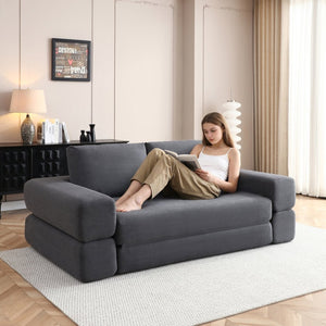 English Elm 81'' Corduroy Floor Sofa Convertible Loveseat Futon Sleeper with Foam Fill and Pillows Gray W1117P459707