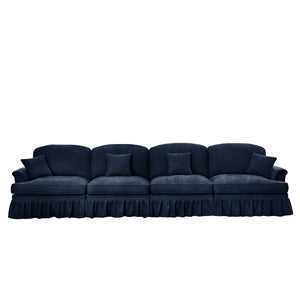 English Elm Elegant Mid Century 4 Seater Chenille Sofa With Flared Arms & Removable Skirts, Cozy & Versatile W3041S00315