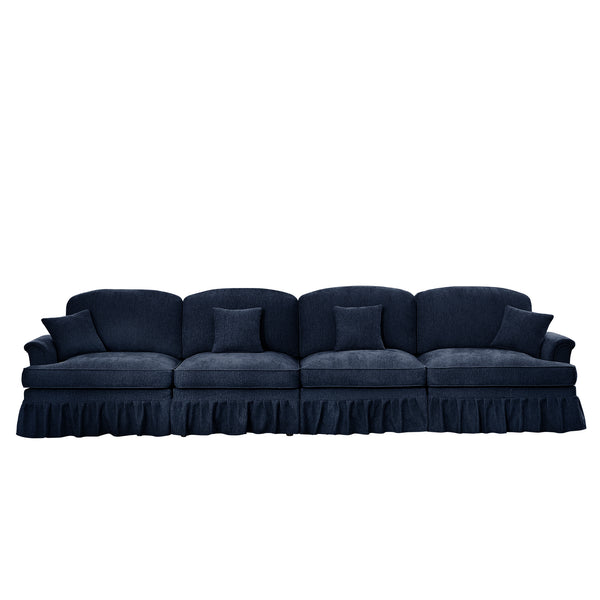 English Elm Elegant Mid Century 4 Seater Chenille Sofa With Flared Arms & Removable Skirts, Cozy & Versatile W3041S00315
