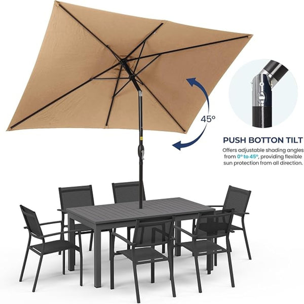 English Elm 6.5 X 10 Ft Rectangular Outdoor Patio Umbrella with Crank Tilt Uv Resistant Canopy Khaki B082P454989