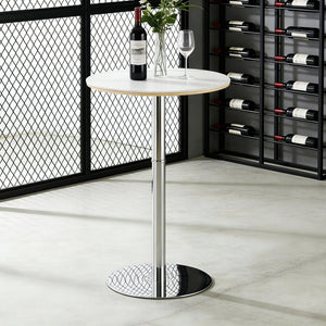 English Elm Rock Slab Round Bar Table with Gold Stainless Steel Base for Modern Home Entertaining W2920P443468
