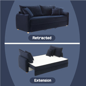 English Elm Irina Blue Velvet Sleeper Sectional Sofa with Storage & Full-Size Pull-Out Bed, Plush Foam Comfort B2726P250943