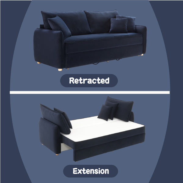 English Elm Irina Blue Velvet Sleeper Sectional Sofa with Storage & Full-Size Pull-Out Bed, Plush Foam Comfort B2726P250943