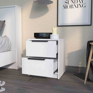 English Elm Washington White Nightstand with Two Large Drawers and Open Shelf — Elegant Compact Bedroom Storage B128P148987