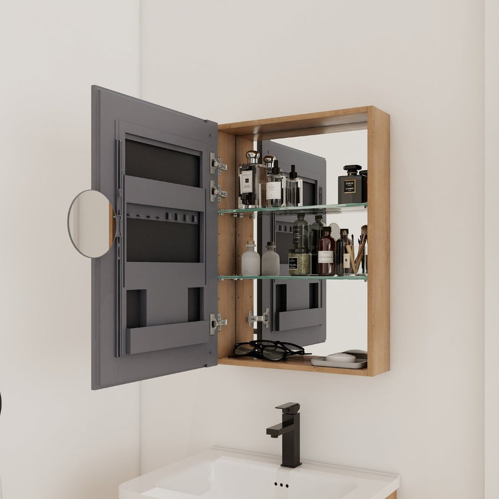 English Elm 20'' Wall Mounted Bathroom Medicine Cabinet with Mirror Adjustable Shelves Plywood W999P470282