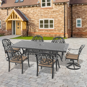 English Elm 7-Piece All-Weather Cast Aluminum Dining Set With Swivel Chairs For Comfortable Outdoor Gatherings W1710S00421