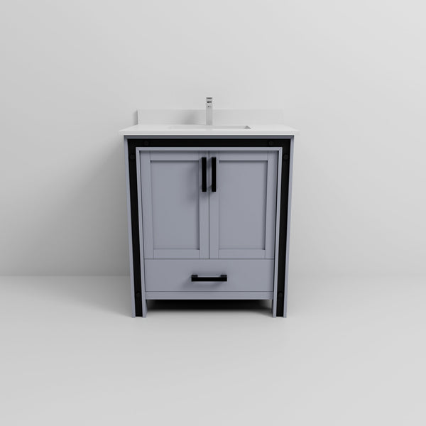 English Elm Dark Grey Bath Vanity 30" W X 22" D With Cultured Marble Top, Faucet, And Soft-Close Storage Solutions B2731P260594